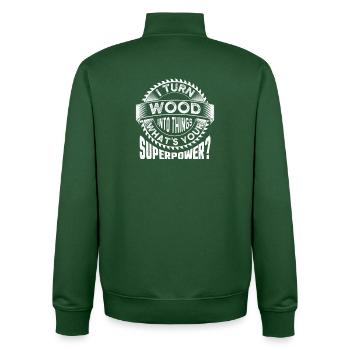 I Turn Wood Into Things Woodworking Humor - Unisex Organic Zip Sweatshirt by Stanley/Stella - bottle green - Back - AI Model Male 185 dark (185cm)
