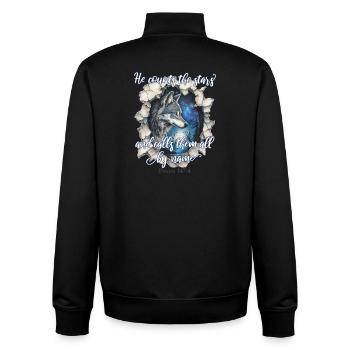 Wolf Christliches Zitat - Unisex Organic Zip Sweatshirt von Stanley/Stella - Schwarz - Hinten - AI Model Male 185 light (185cm)
