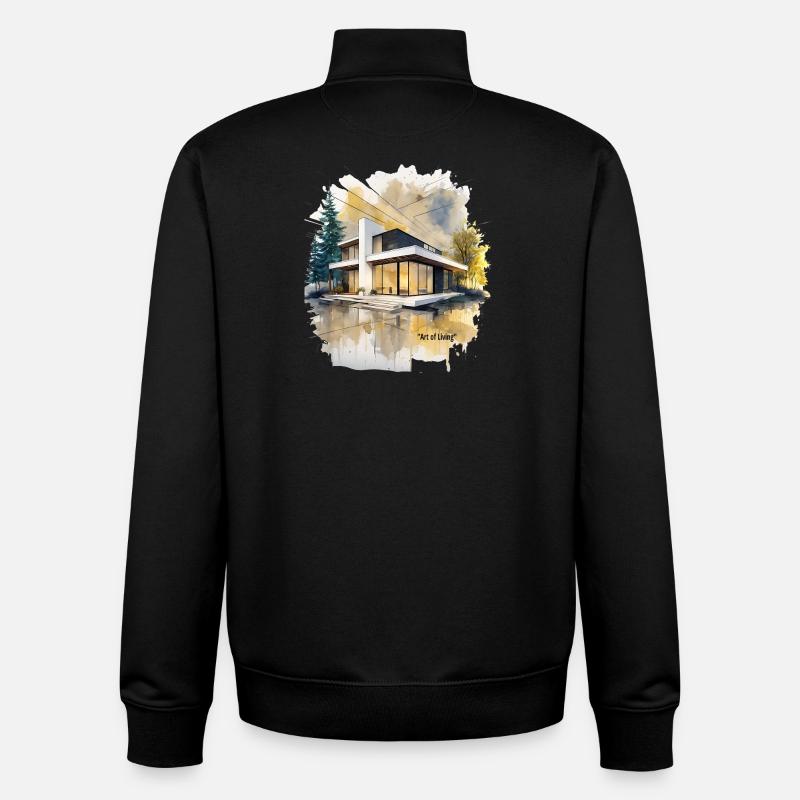 Villa moderne aquarelle - Sweat zippé unisexe en coton bio Stanley/Stella - noir