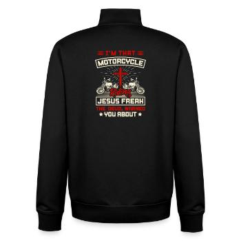 Christian Biker Jesus Freak Motorcycle Design - Unisex Organic Zip Sweatshirt von Stanley/Stella - Schwarz - Hinten - AI Model Male 185 light (185cm)