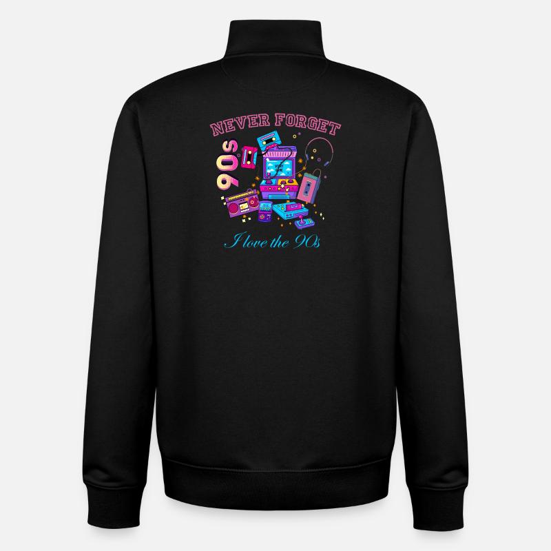 Retro 90s never forget - Unisex Organic Zip Sweatshirt by Stanley/Stella - black