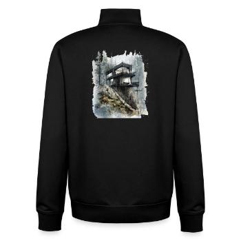 Une cabane de verre de la forêt sur la falaise - Sweat zippé unisexe en coton bio Stanley/Stella - noir - Dos - AI Model Male 185 light (185cm)