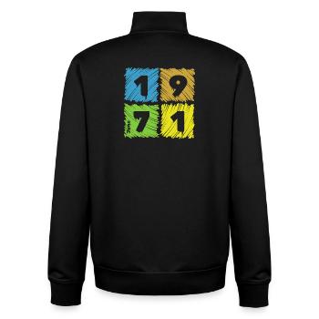 55. Geburtstag Farbige Patches since 06/1971 - Unisex Organic Zip Sweatshirt von Stanley/Stella - Schwarz - Hinten - AI Model Male 185 light (185cm)