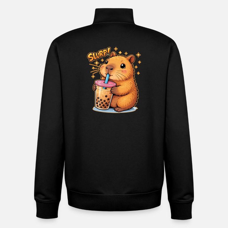 Thé à bulles Capybara - Sweat zippé unisexe en coton bio Stanley/Stella - noir