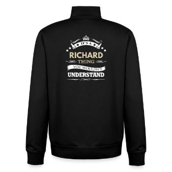 Es ist ein persönlicher Name von Richard Thing - Unisex Organic Zip Sweatshirt von Stanley/Stella - Schwarz - Hinten - AI Model Male 185 light (185cm)