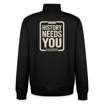 L’histoire exige que tu sois archiviste - Sweat zippé unisexe en coton bio Stanley/Stella - noir - Dos - AI Model Male 185 light (185cm)
