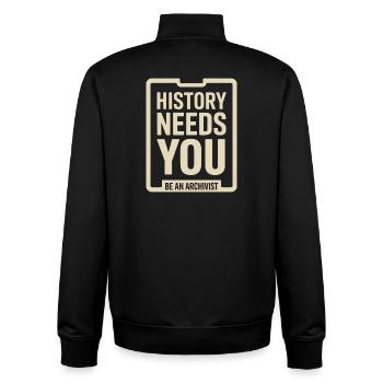 L’histoire a besoin de vous : soyez archiviste - Sweat zippé unisexe en coton bio Stanley/Stella - noir - Dos - AI Model Male 185 light (185cm)