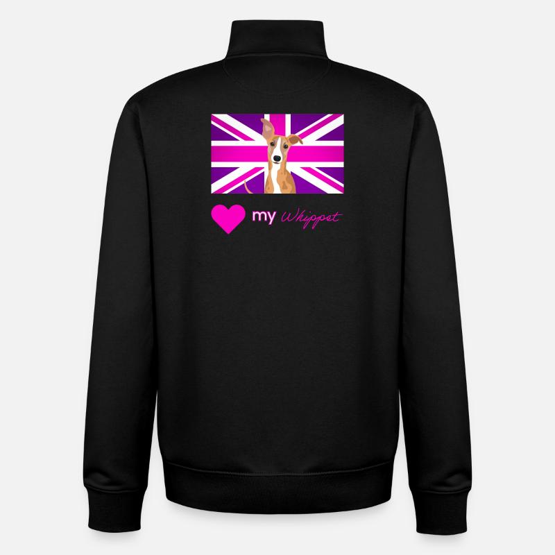 PURPLEWHIPPET (Texte rose, Vibrant) - Sweat zippé unisexe en coton bio Stanley/Stella - noir