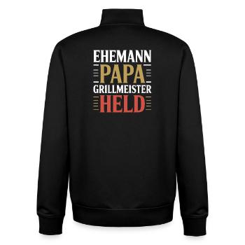 Papa barbecue Père grill Maître Humour de héros - Sweat zippé unisexe en coton bio Stanley/Stella - noir - Dos - AI Model Male 185 light (185cm)