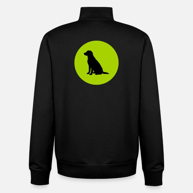 Silhouette de chien dans un cercle vert citron - Sweat zippé unisexe en coton bio Stanley/Stella - noir