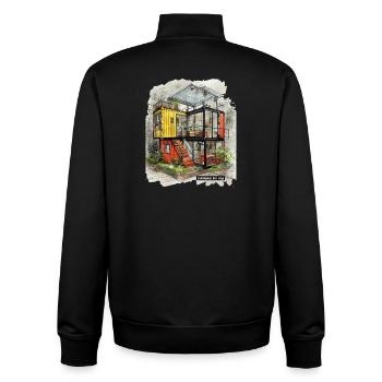 CONTAINED BUT FREE – Moderne Shipping Container Art - Unisex Organic Zip Sweatshirt von Stanley/Stella - Schwarz - Hinten - AI Model Male 185 light (185cm)
