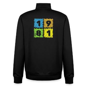 45th Birthday Colored Patches since 06/1981 - Unisex Organic Zip Sweatshirt by Stanley/Stella - black - Back - AI Model Male 185 light (185cm)