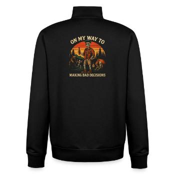 Camping Humor On My Way To Making Bad Decisions - Unisex Organic Zip Sweatshirt by Stanley/Stella - black - Back - AI Model Male 185 light (185cm)