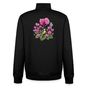 Kohlmeise und Veilchen floral rosa Blumenmuster - Unisex Organic Zip Sweatshirt von Stanley/Stella - Schwarz - Hinten - AI Model Male 185 light (185cm)