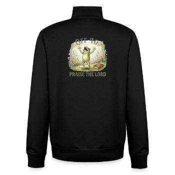 Auf, Um Den Herrn Zu Preisen Christ Frosch - Unisex Organic Zip Sweatshirt von Stanley/Stella - Schwarz - Hinten - AI Model Male 185 light (185cm)