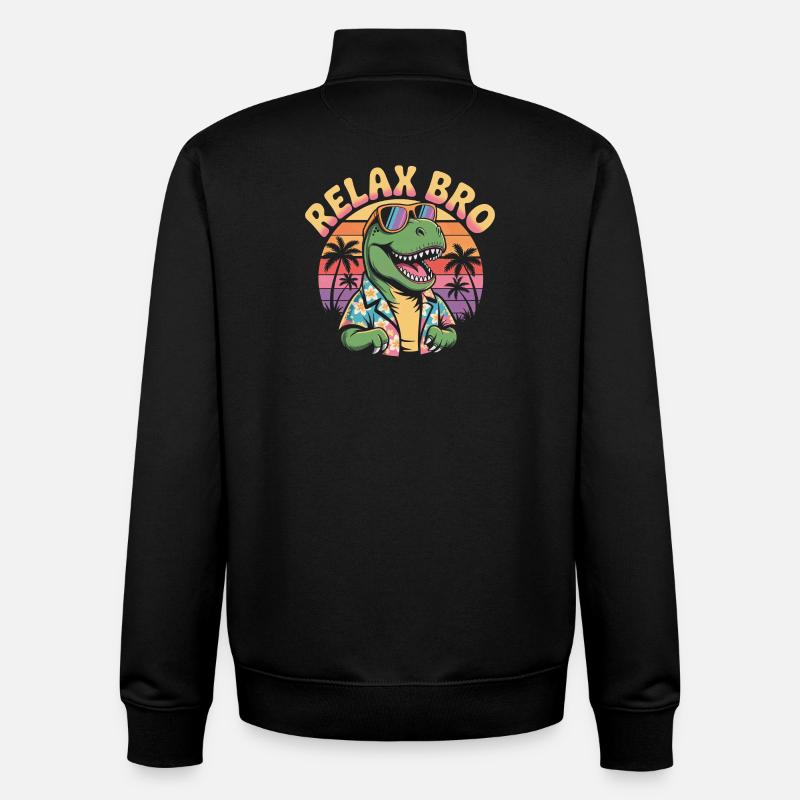 Relax Bro Retro T-Rex Dinosaur - Sweat zippé unisexe en coton bio Stanley/Stella - noir
