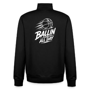 Maillot de joueur de basket de rue Ballin All Day - Sweat zippé unisexe en coton bio Stanley/Stella - noir - Dos - AI Model Male 185 light (185cm)
