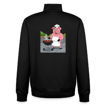 Grillendes gemütliches Schwein - Unisex Organic Zip Sweatshirt von Stanley/Stella - Schwarz - Hinten - AI Model Male 185 light (185cm)