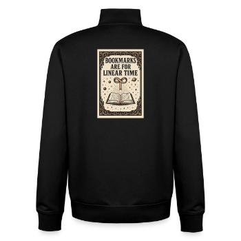 Lesezeichen für lineare Zeit | Sci-Fi Buch - Unisex Organic Zip Sweatshirt von Stanley/Stella - Schwarz - Hinten - AI Model Male 185 light (185cm)