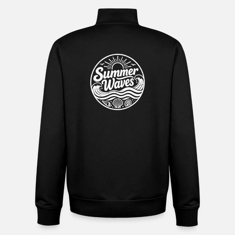 Vagues d’été - Sweat zippé unisexe en coton bio Stanley/Stella - noir