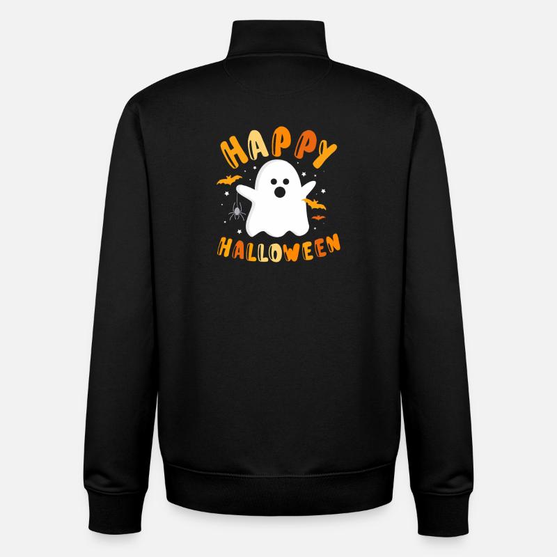 Graphique de fantômes joyeux Halloween - Sweat zippé unisexe en coton bio Stanley/Stella - noir