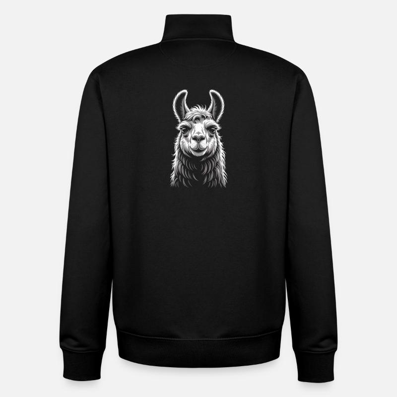 Portrait de lama - Sweat zippé unisexe en coton bio Stanley/Stella - noir