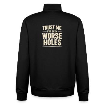 Pires trous vus | Humour hygiénique - Sweat zippé unisexe en coton bio Stanley/Stella - noir - Dos - AI Model Male 185 light (185cm)