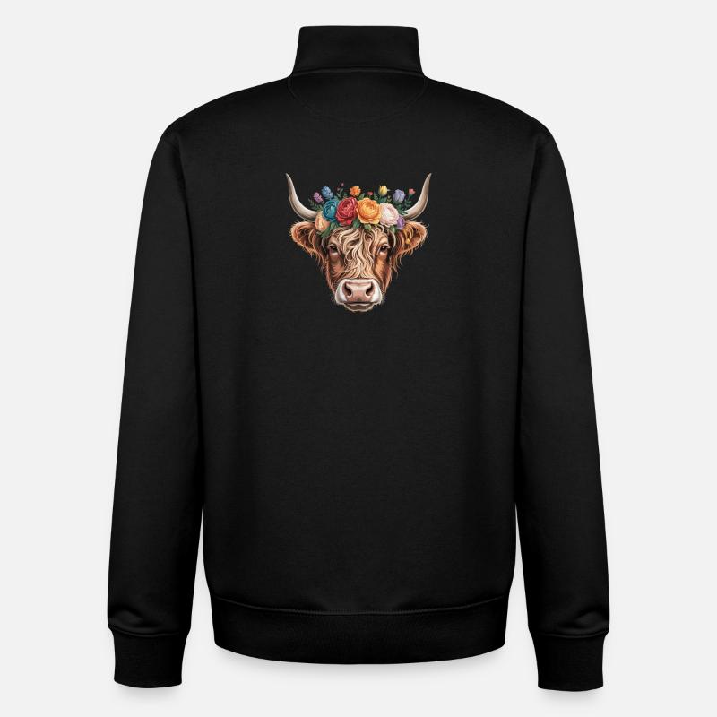 Flower Wreath Cow - Unisex Organic Zip Sweatshirt by Stanley/Stella - black