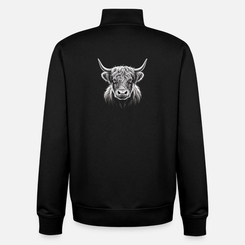 Bovins écossais des Highlands - Sweat zippé unisexe en coton bio Stanley/Stella - noir