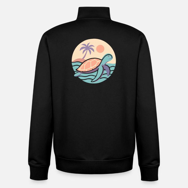 Retro turtle on the beach - Unisex Organic Zip Sweatshirt by Stanley/Stella - black
