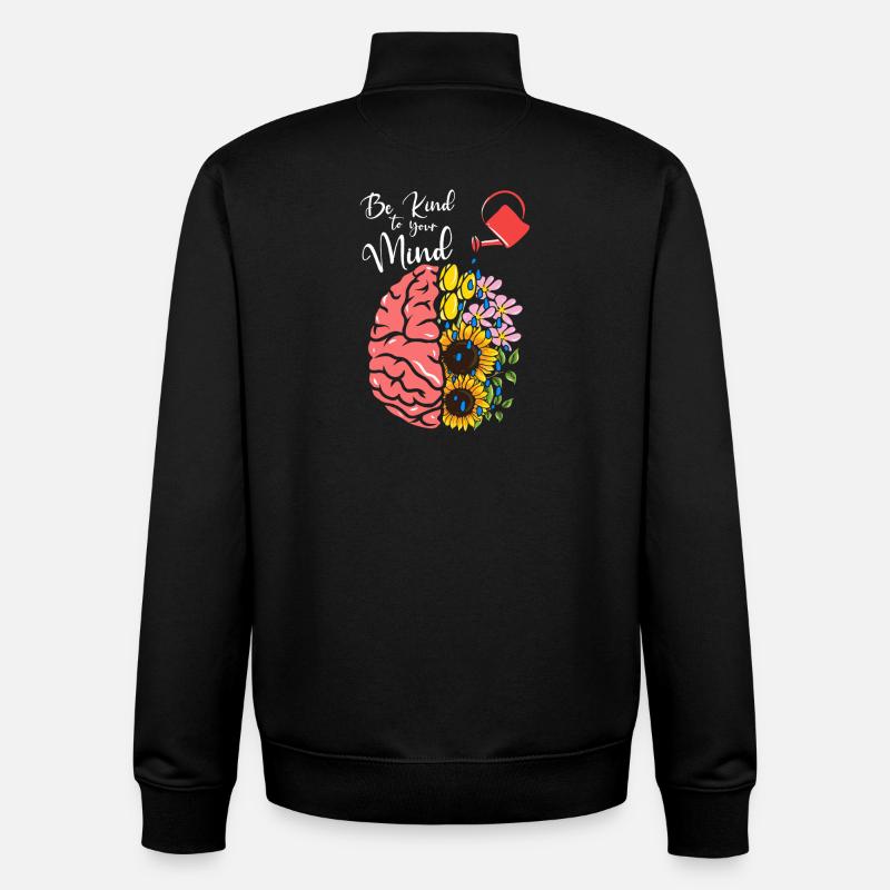Mind Bloom : Cerveau et Fleurs - Sweat zippé unisexe en coton bio Stanley/Stella - noir
