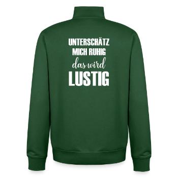 Sous-estime-moi, ça va être drôle à dire - Sweat zippé unisexe en coton bio Stanley/Stella - vert bouteille - Dos - AI Model Male 185 dark (185cm)