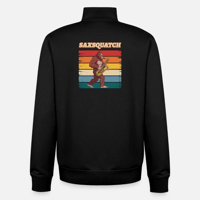 Sax Squatch on Retro Stripes - Unisex Organic Zip Sweatshirt by Stanley/Stella - black