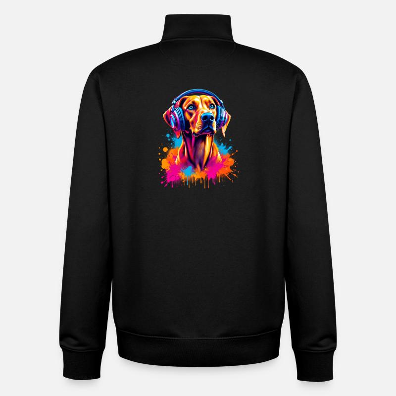 Viszla avec un casque - Sweat zippé unisexe en coton bio Stanley/Stella - noir