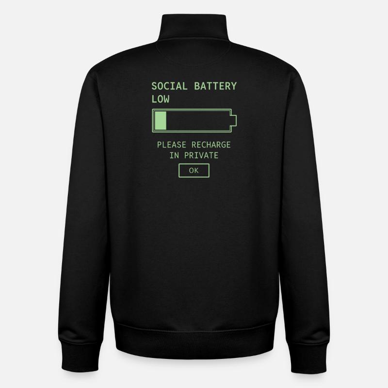 Batterie sociale faible - Sweat zippé unisexe en coton bio Stanley/Stella - noir