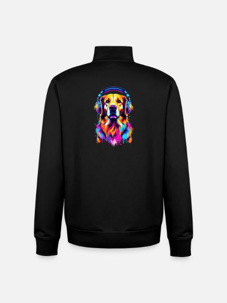 Golden Retriever mit Kopfhörer - Unisex Organic Zip Sweatshirt von Stanley/Stella - Schwarz