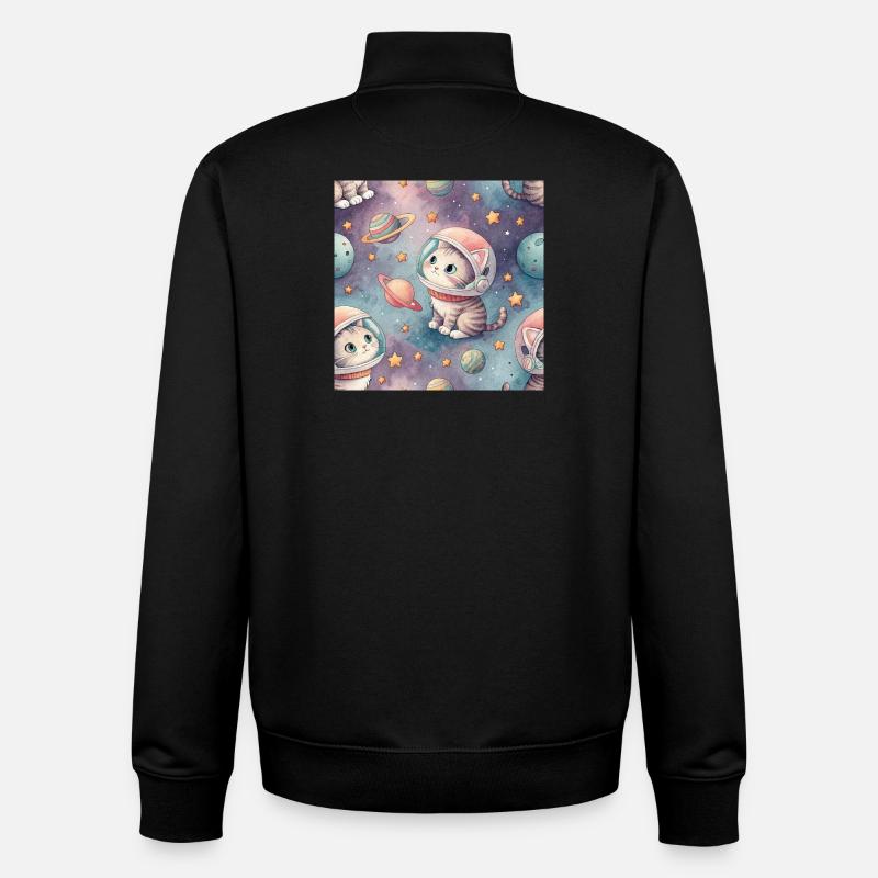 Chaton cosmique en orbite - Sweat zippé unisexe en coton bio Stanley/Stella - noir