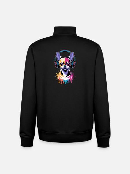 Chihuahua mit Kopfhörer - Unisex Organic Zip Sweatshirt von Stanley/Stella - Schwarz
