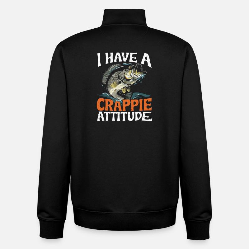 Crappie Attitude Fish Design - Sweat zippé unisexe en coton bio Stanley/Stella - noir
