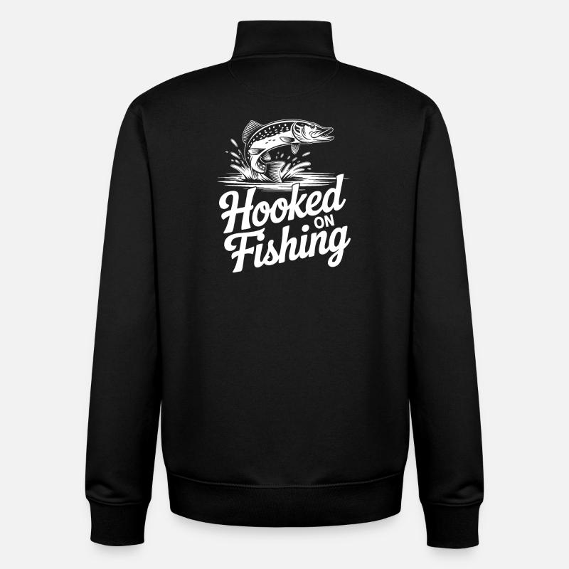 Hooked on Fishing - Unisex Organic Zip Sweatshirt by Stanley/Stella - black