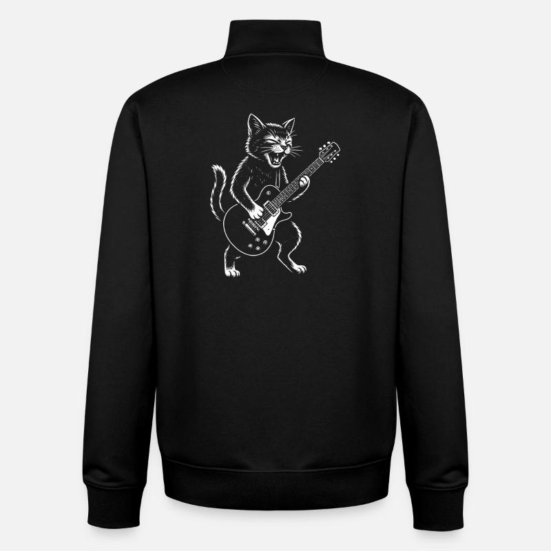 Cat Plays Guitar - Unisex Organic Zip Sweatshirt by Stanley/Stella - black