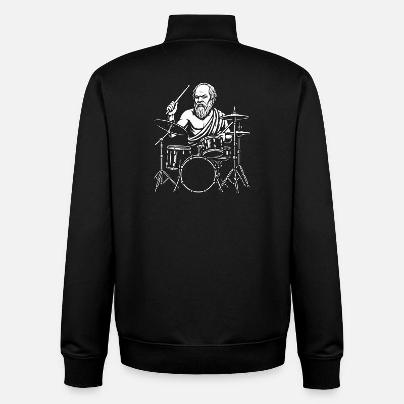 Ancient Socrates  Drummer Line Art - Unisex Organic Zip Sweatshirt by Stanley/Stella - black