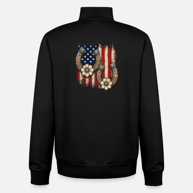 Patriotic Horseshoe Blossoms - Unisex Organic Zip Sweatshirt by Stanley/Stella - black