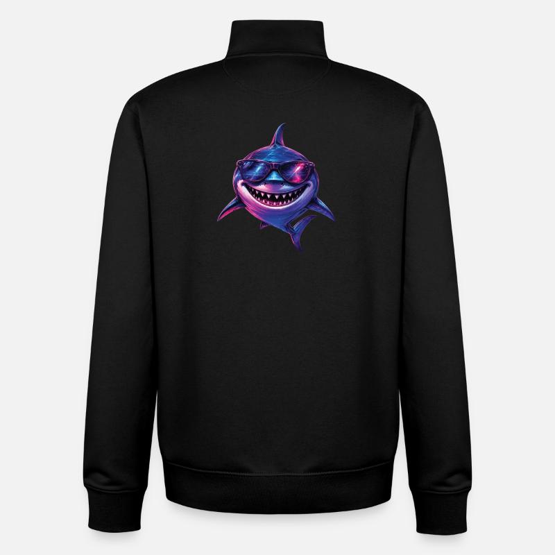 Cool Shark Sunglasses Ocean Beach Vibes - Unisex Organic Zip Sweatshirt by Stanley/Stella - black