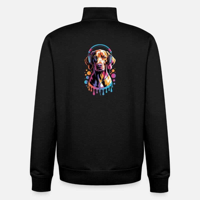 Viszla avec un casque - Sweat zippé unisexe en coton bio Stanley/Stella - noir