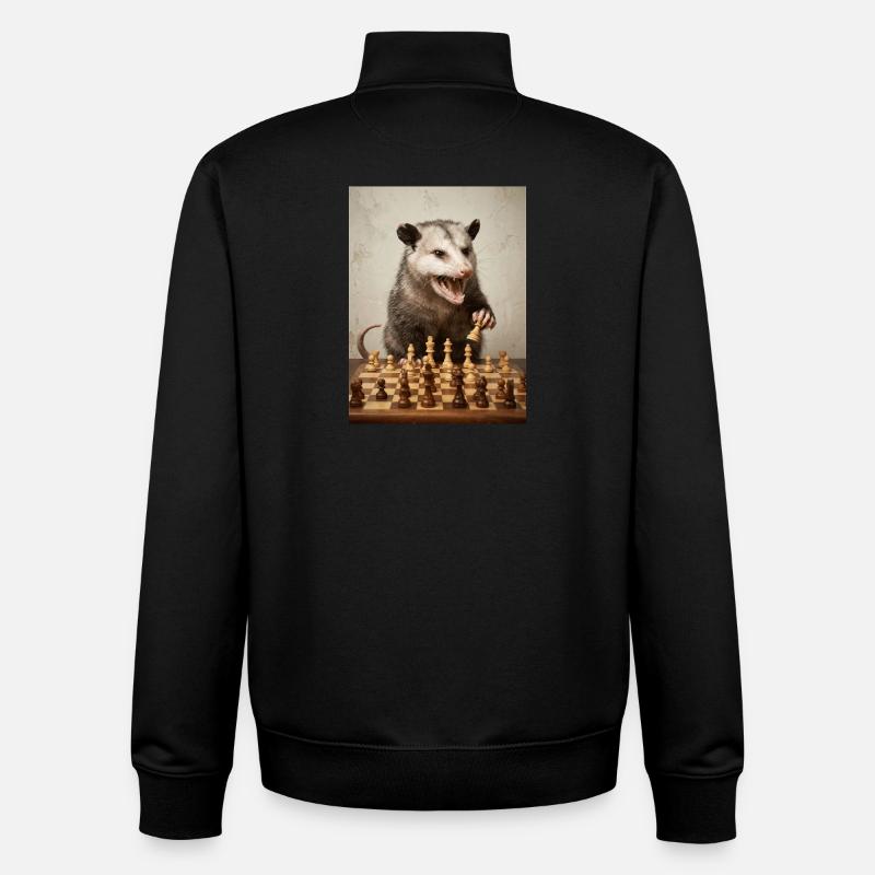 Opossum joue aux échecs - Sweat zippé unisexe en coton bio Stanley/Stella - noir
