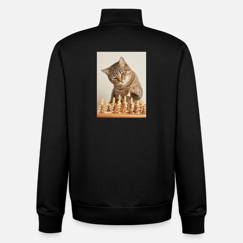 Katze spielt Schach - Unisex Organic Zip Sweatshirt von Stanley/Stella - Schwarz