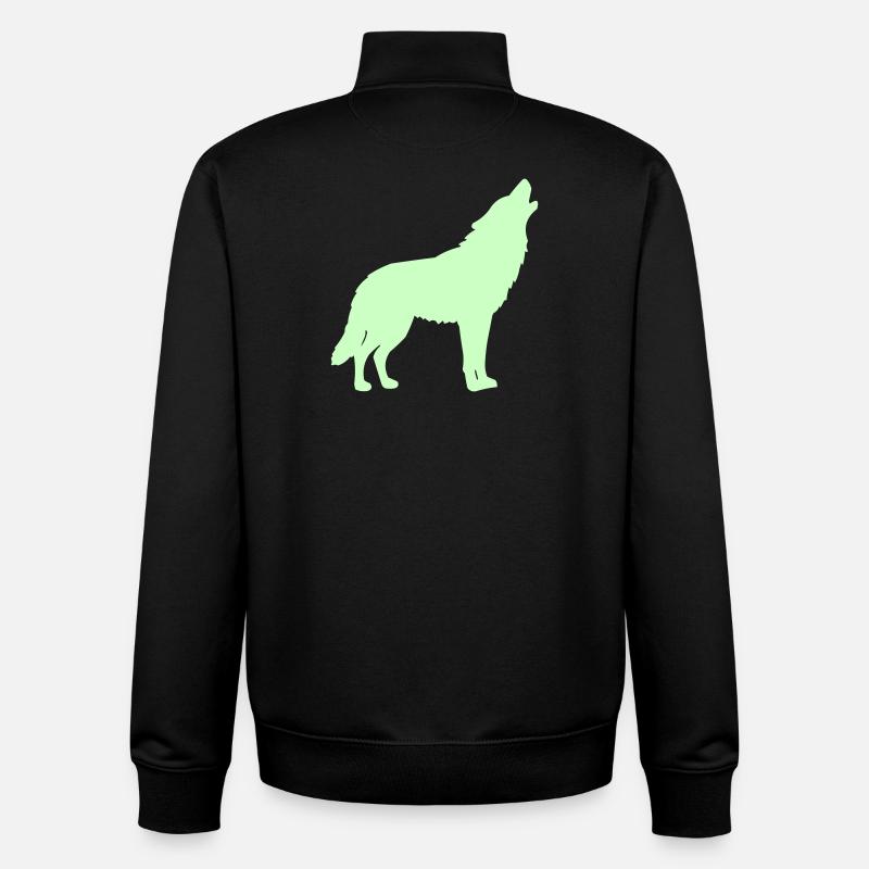 Silhouette de loup vert néon - Sweat zippé unisexe en coton bio Stanley/Stella - noir