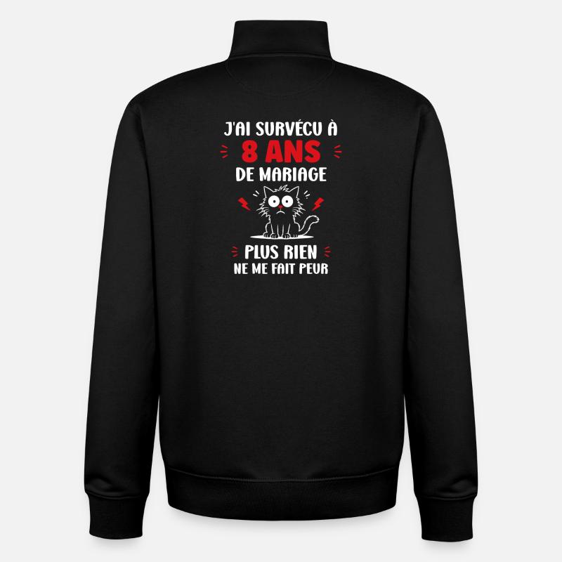8 ans de mariage - Sweat zippé unisexe en coton bio Stanley/Stella - noir