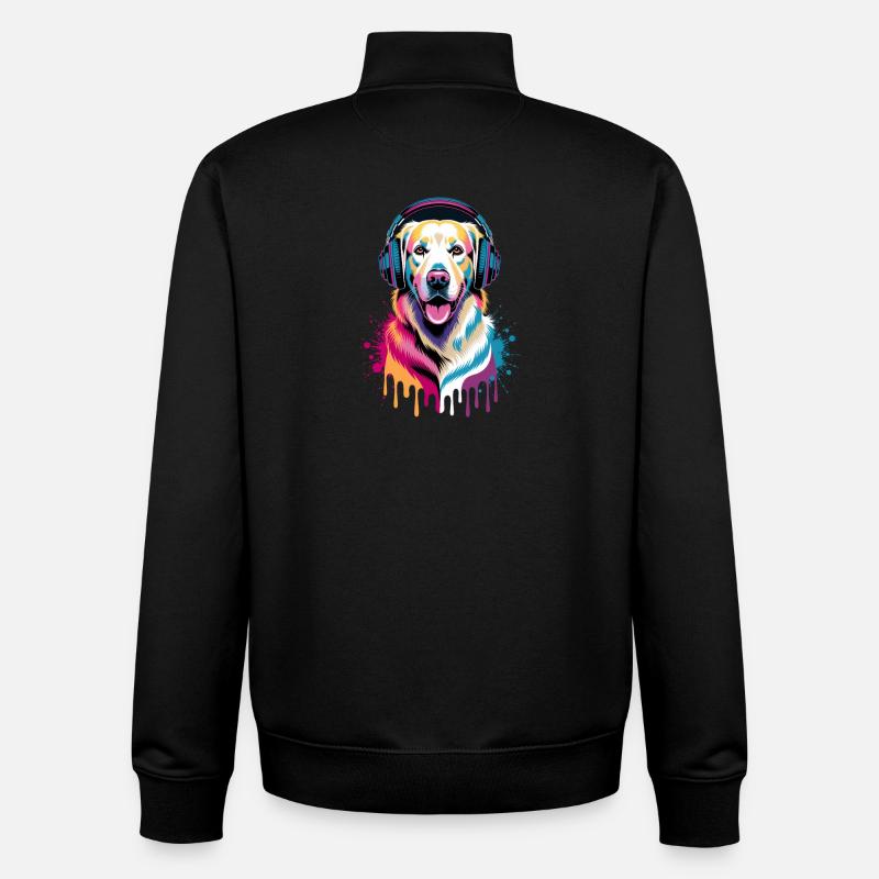 Golden Retriever mit Kopfhörer - Unisex Organic Zip Sweatshirt von Stanley/Stella - Schwarz
